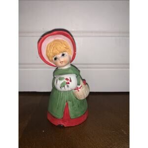 Jasco Merri‎ Bells Bisque Porcelain Caroler Girl Bell Christmas 1978-79 Vintage